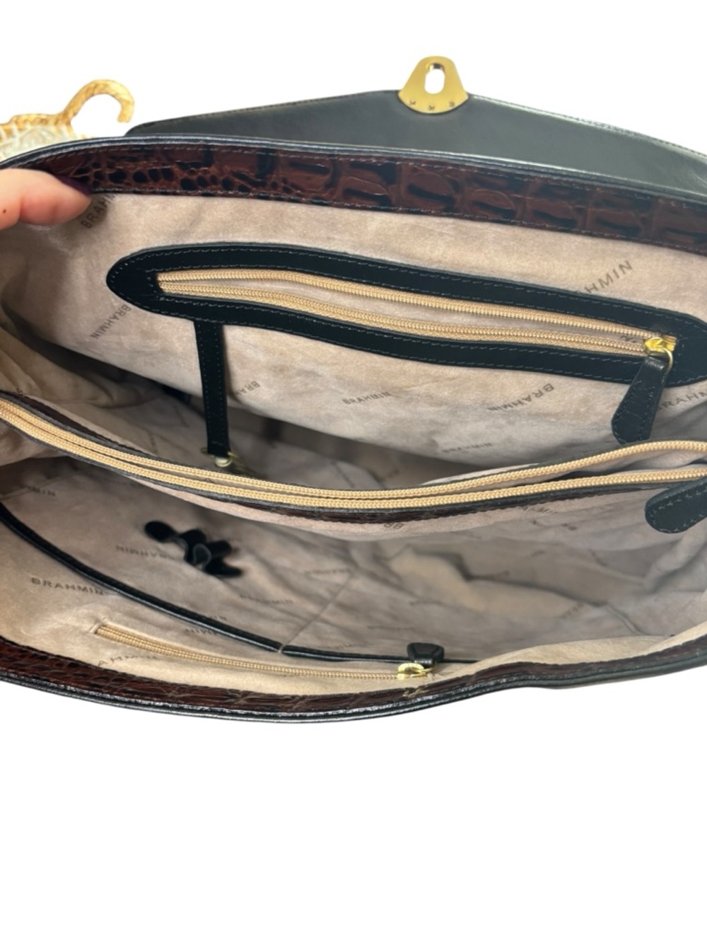 Brahmin Julia Rose Black Lady Tuscan Satchel Croc Embossed Leather Rare - Picture 9 of 10